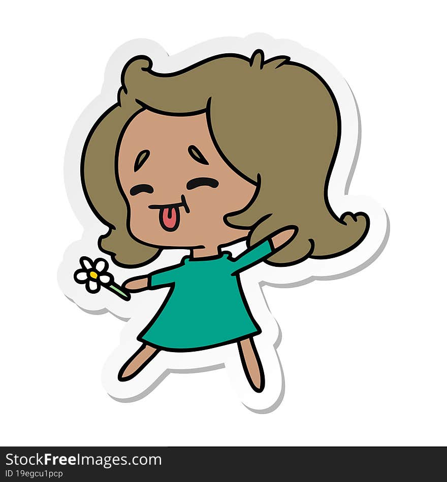 Sticker Cartoon Of Cute Kawaii Girl