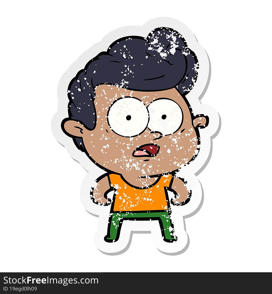 distressed sticker of a cartoon staring man