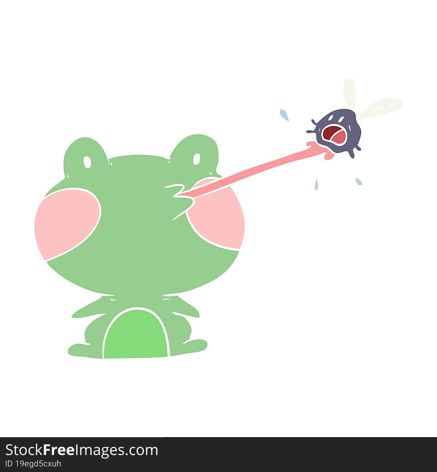 cute flat color style cartoon frog catching fly with tongue