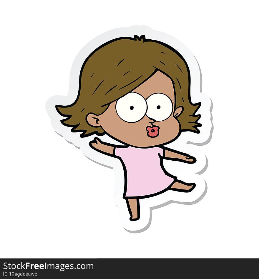 Sticker Of A Cartoon Girl Pouting