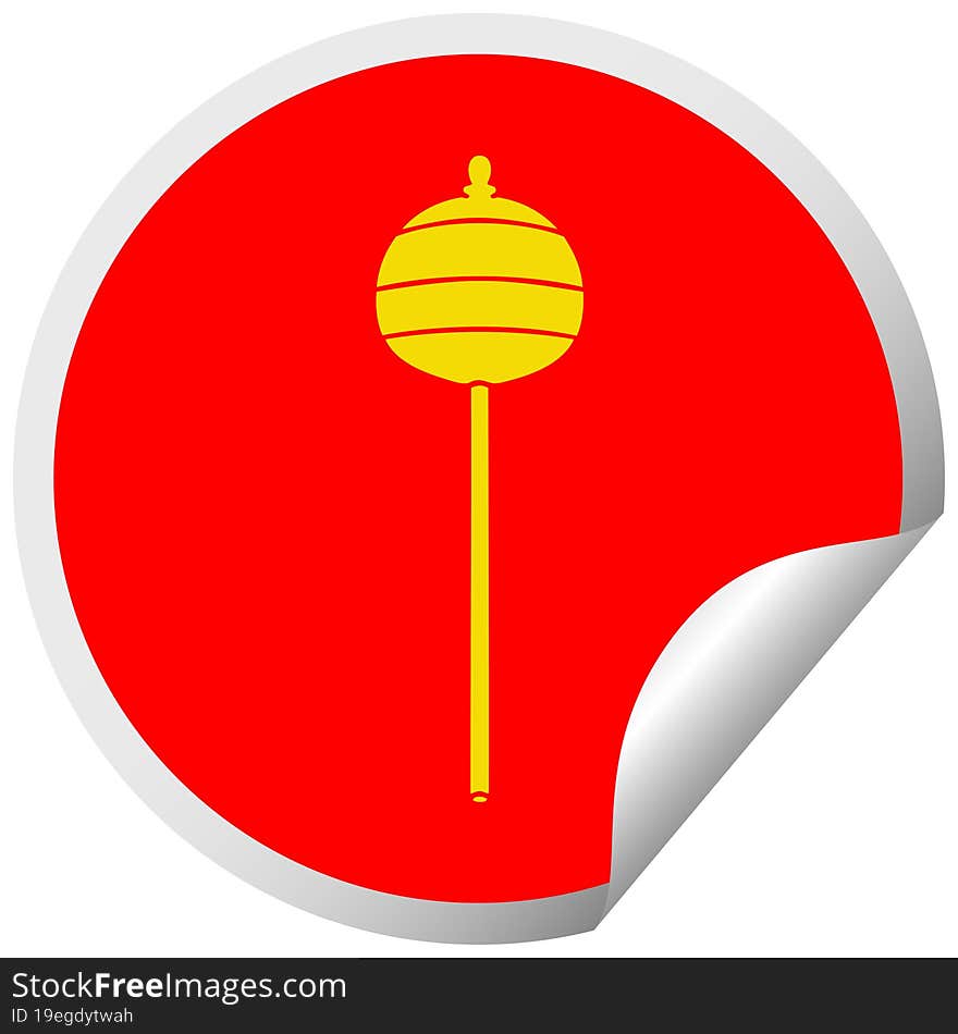 quirky circular peeling sticker cartoon golden sceptre