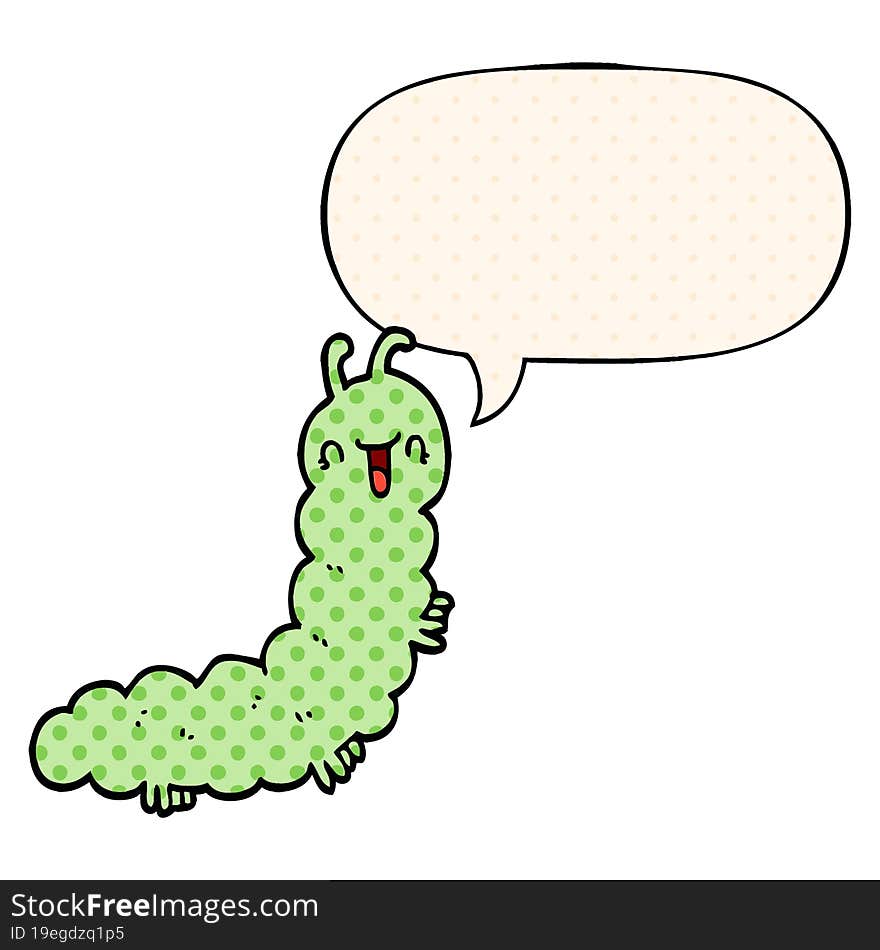 Cartoon Caterpillar And Speech Bubble In Comic Book Style