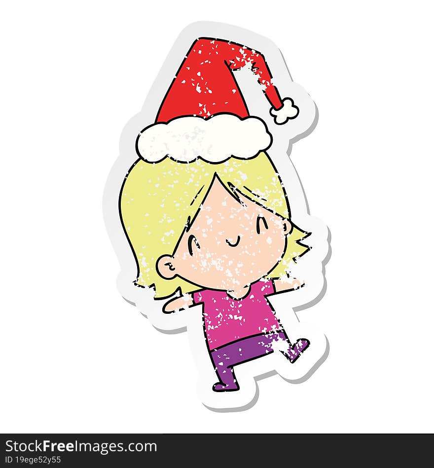 christmas distressed sticker cartoon of kawaii girl