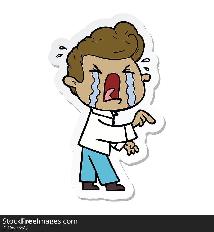 Sticker Of A Cartoon Crying Man