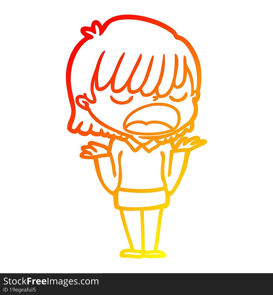 warm gradient line drawing cartoon woman talking loudly