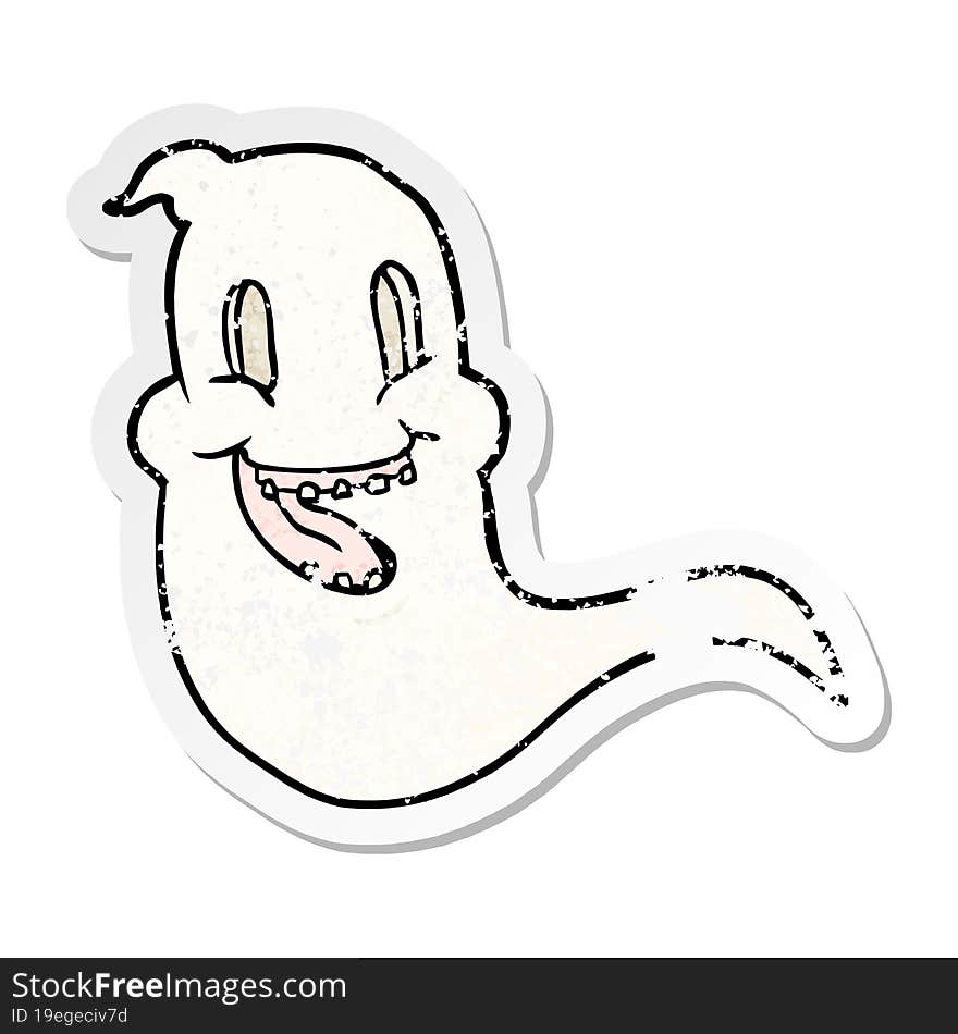 distressed sticker of a cartoon spooky ghost