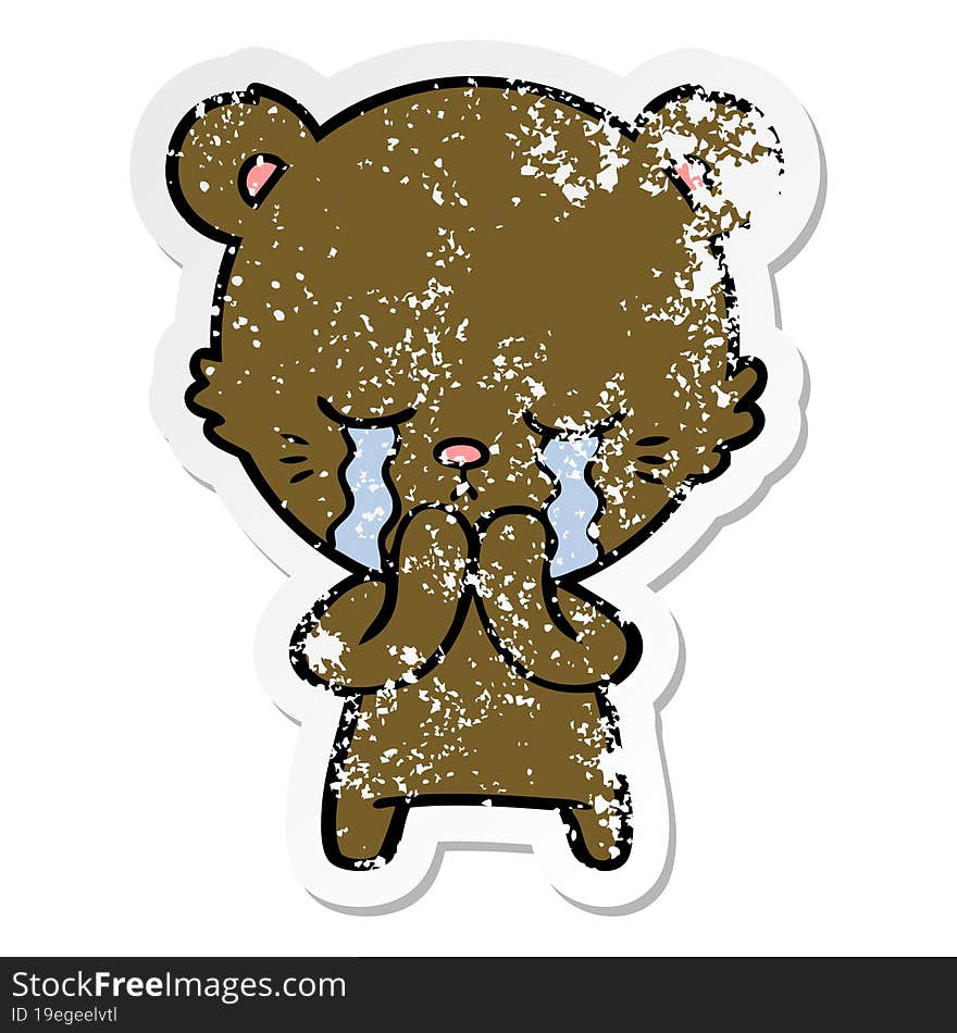 Distressed Sticker Of A Crying Cartoon Bear