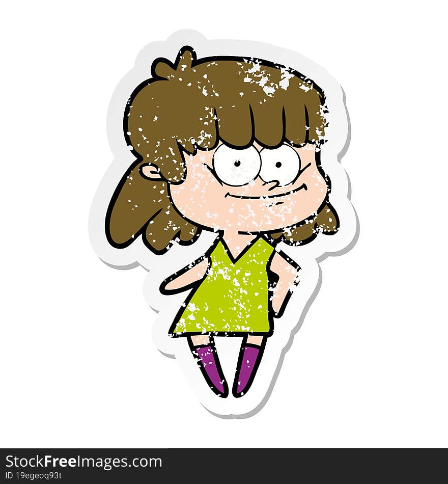 Distressed Sticker Of A Cartoon Smiling Woman