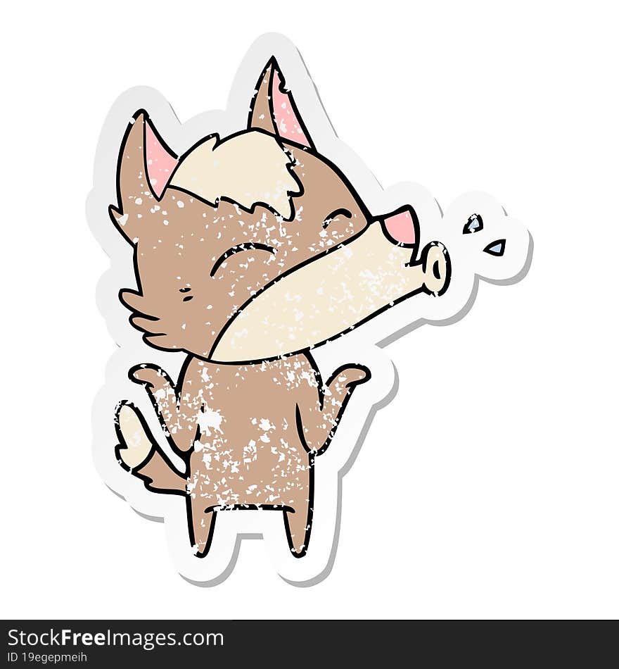 distressed sticker of a howling wolf cartoon