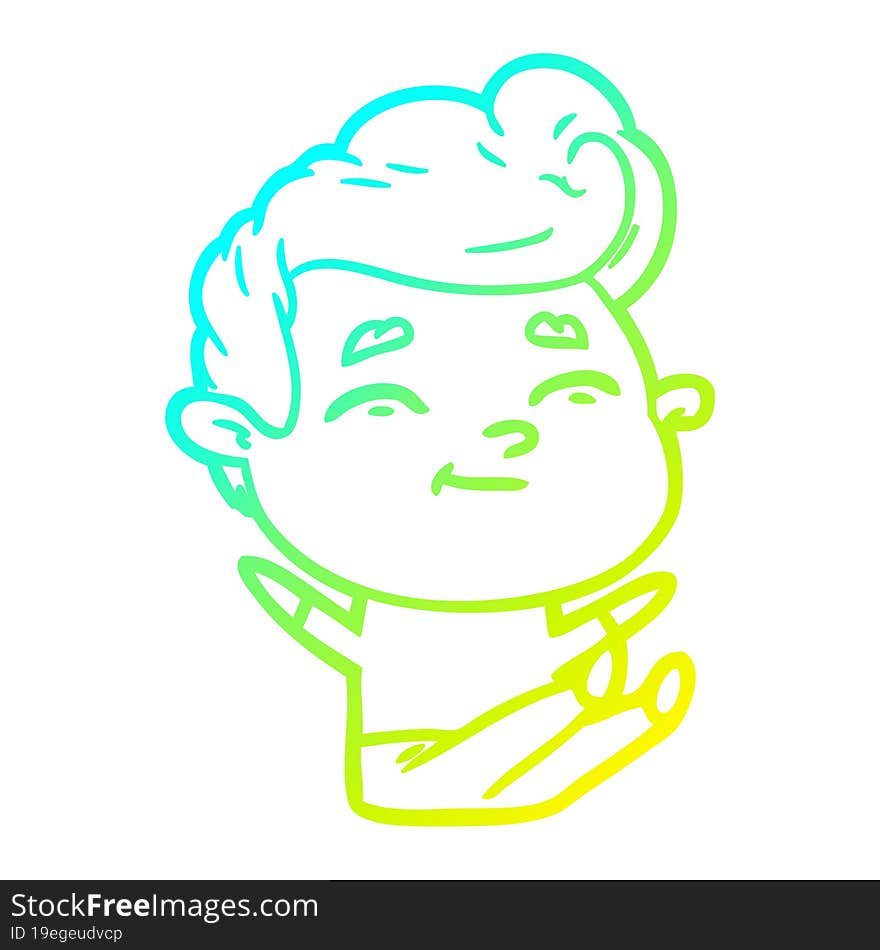 cold gradient line drawing happy cartoon man sitting