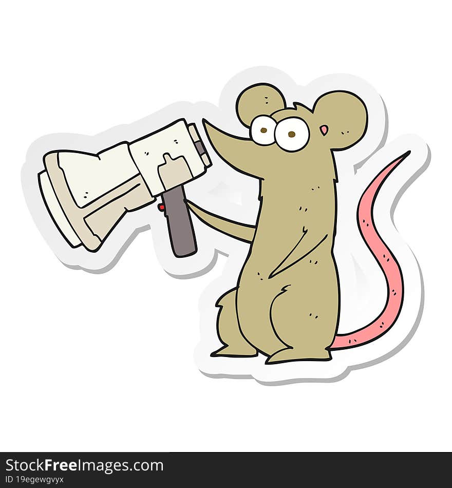 sticker of a cartoon mouse with megaphone