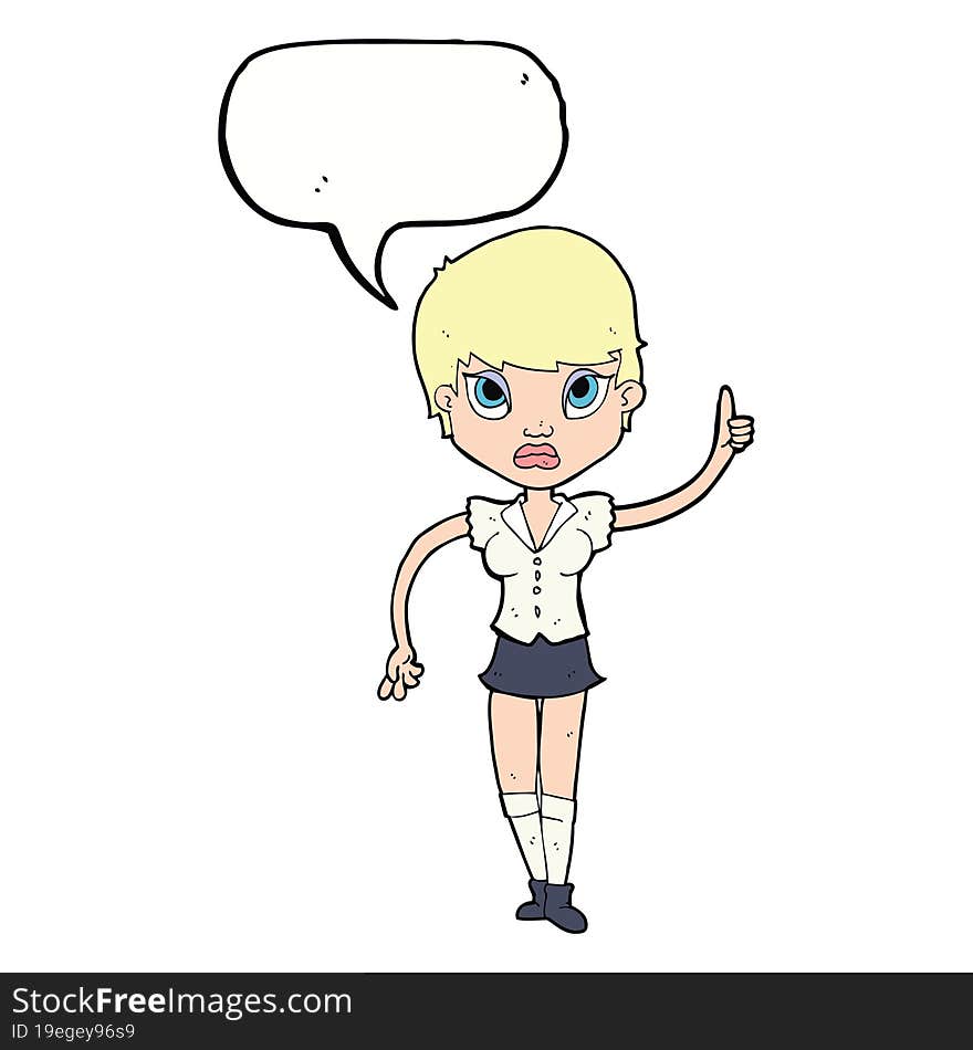 Cartoon Pretty Woman With Idea With Speech Bubble