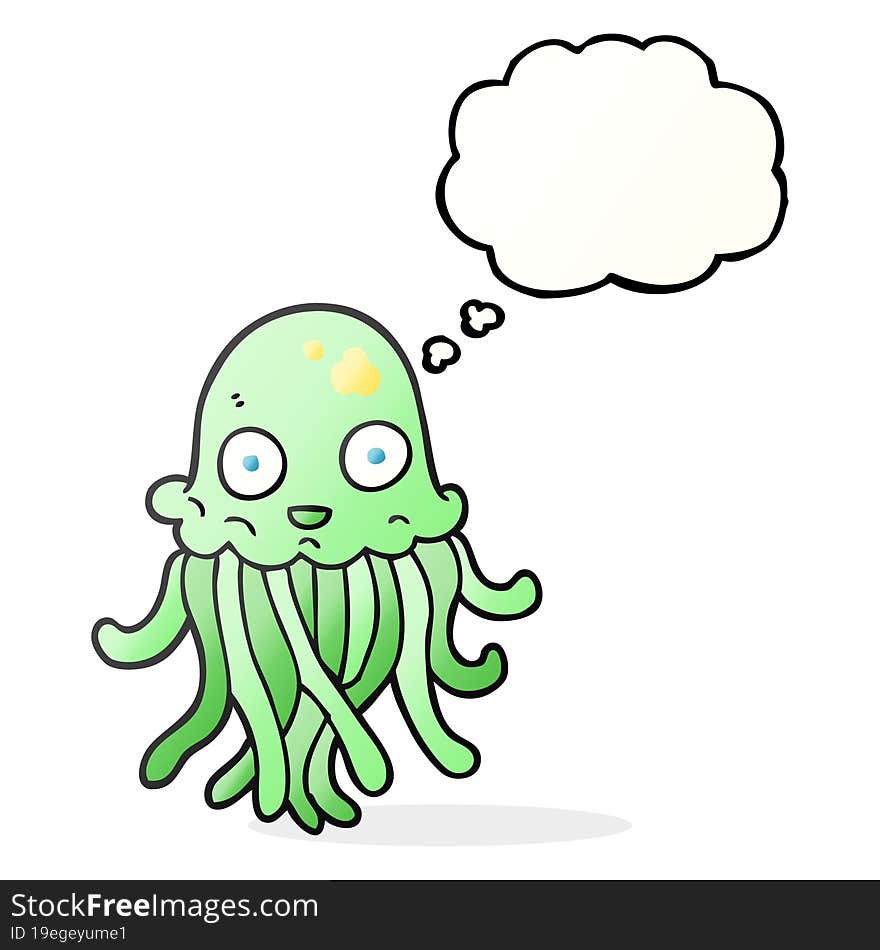 freehand drawn thought bubble cartoon octopus