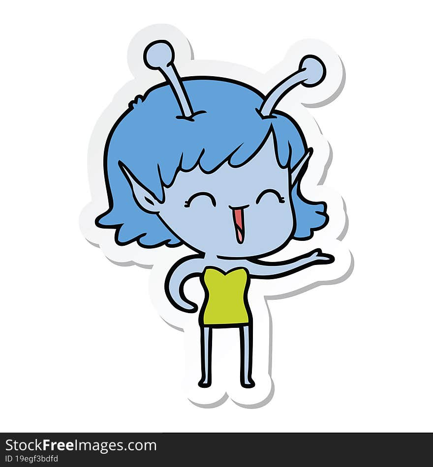 Sticker Of A Cartoon Alien Girl Laughing