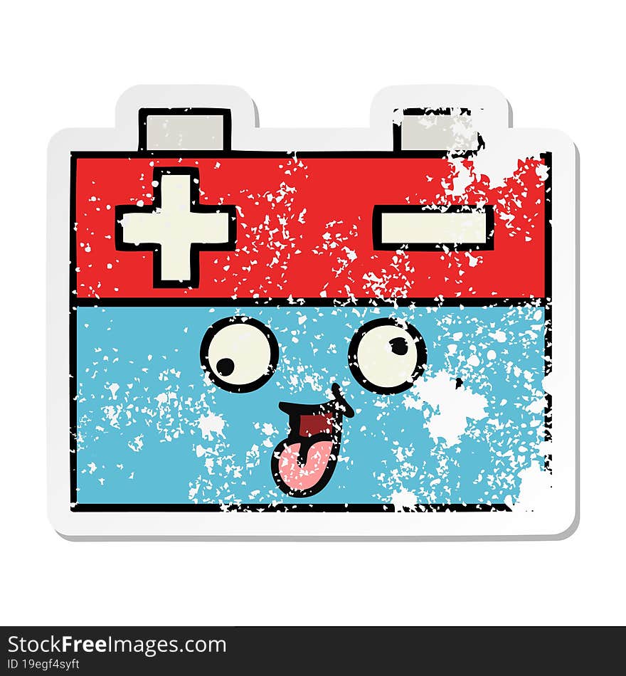 Distressed Sticker Of A Cute Cartoon Car Battery