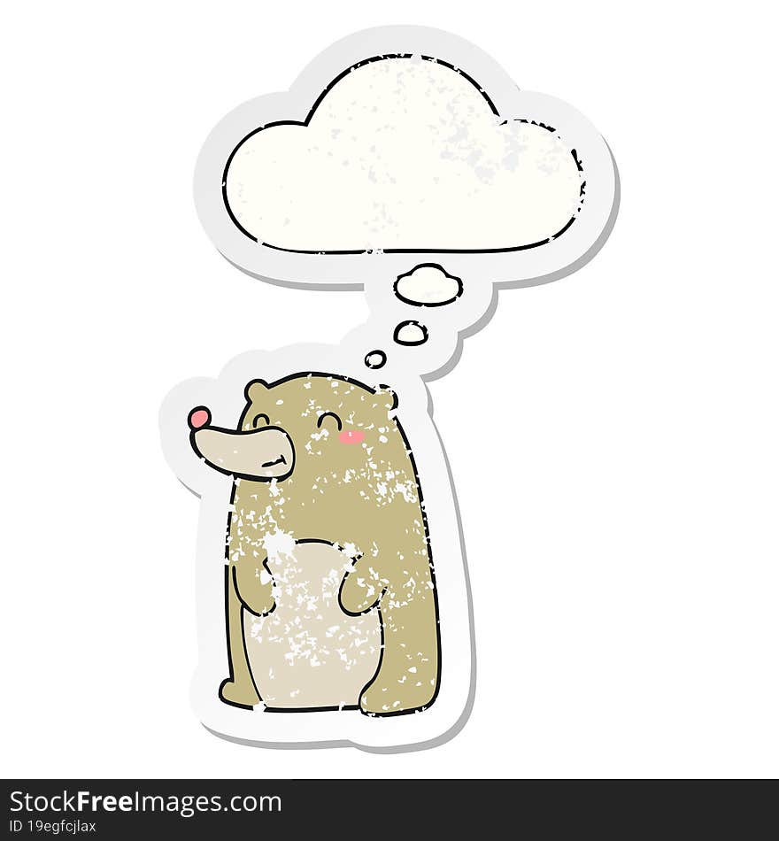 cute cartoon bear and thought bubble as a distressed worn sticker