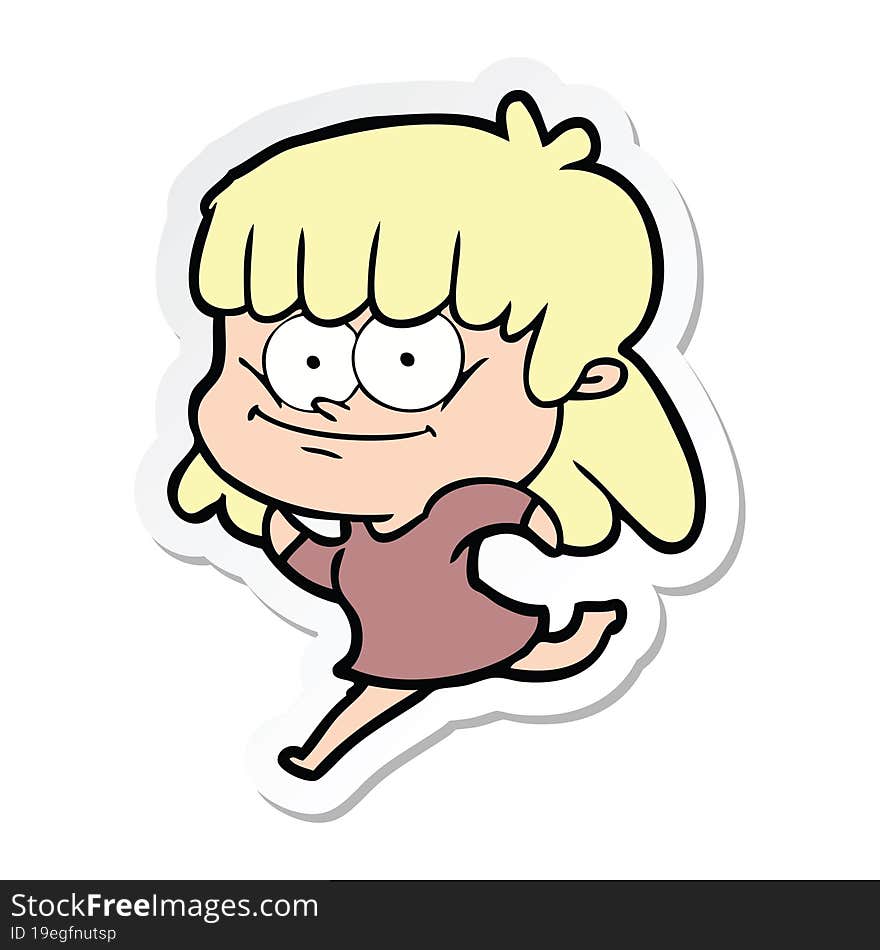 sticker of a cartoon smiling woman