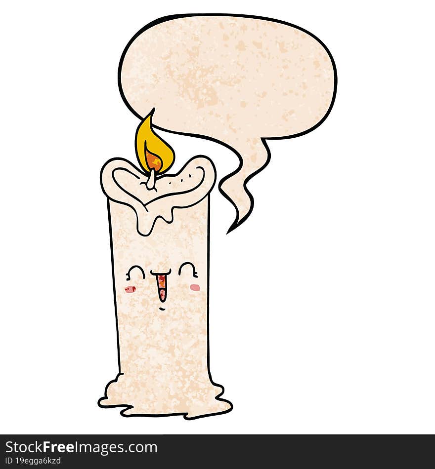 Cartoon Happy Candle And Speech Bubble In Retro Texture Style