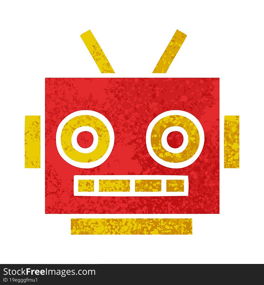 retro illustration style cartoon robot head