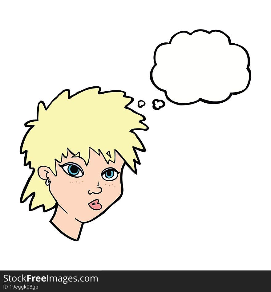 cartoon curious girl with thought bubble