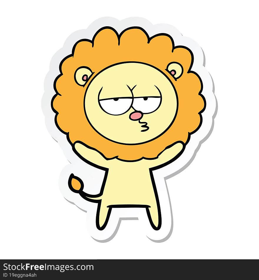 sticker of a cartoon bored lion