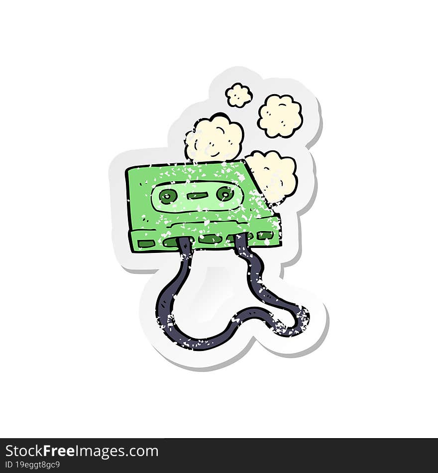 retro distressed sticker of a cartoon cassette tape