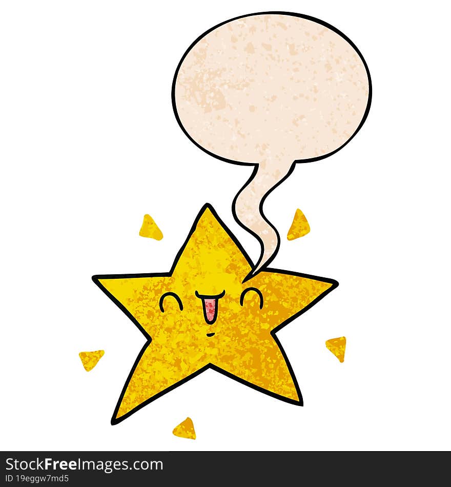 cartoon happy star and speech bubble in retro texture style