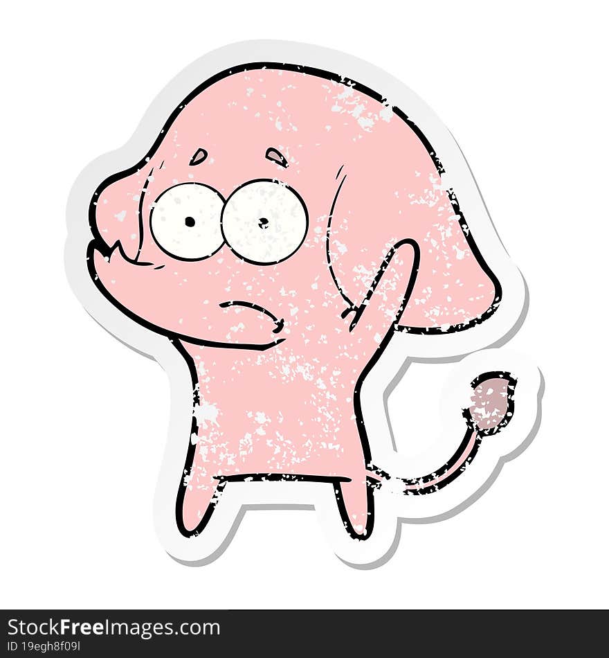 distressed sticker of a cartoon unsure elephant