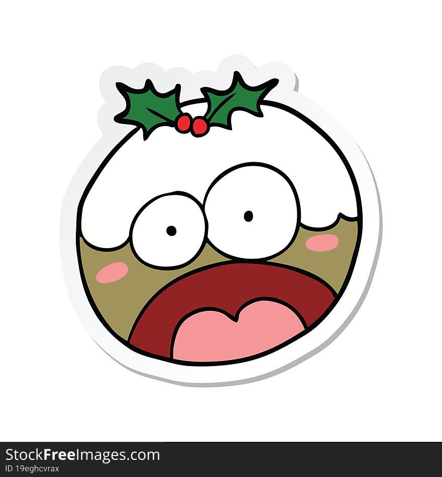 sticker of a cartoon shocked chrstmas pudding