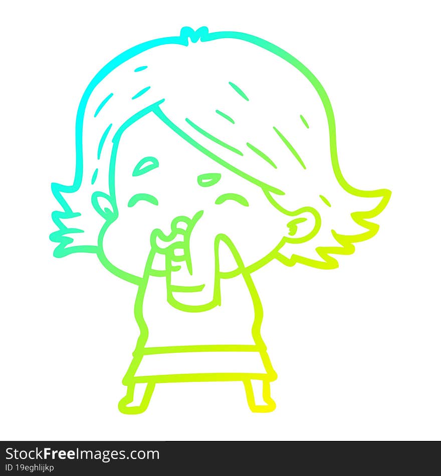 Cold Gradient Line Drawing Cartoon Girl Pulling Face