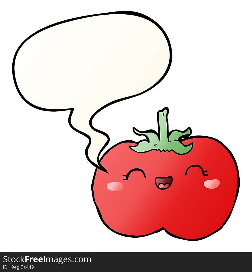 Cartoon Tomato And Speech Bubble In Smooth Gradient Style