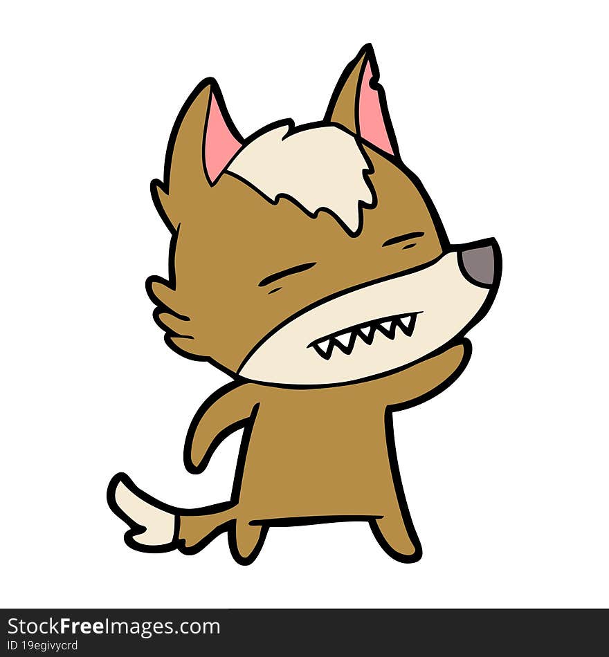 cartoon wolf waving showing teeth. cartoon wolf waving showing teeth