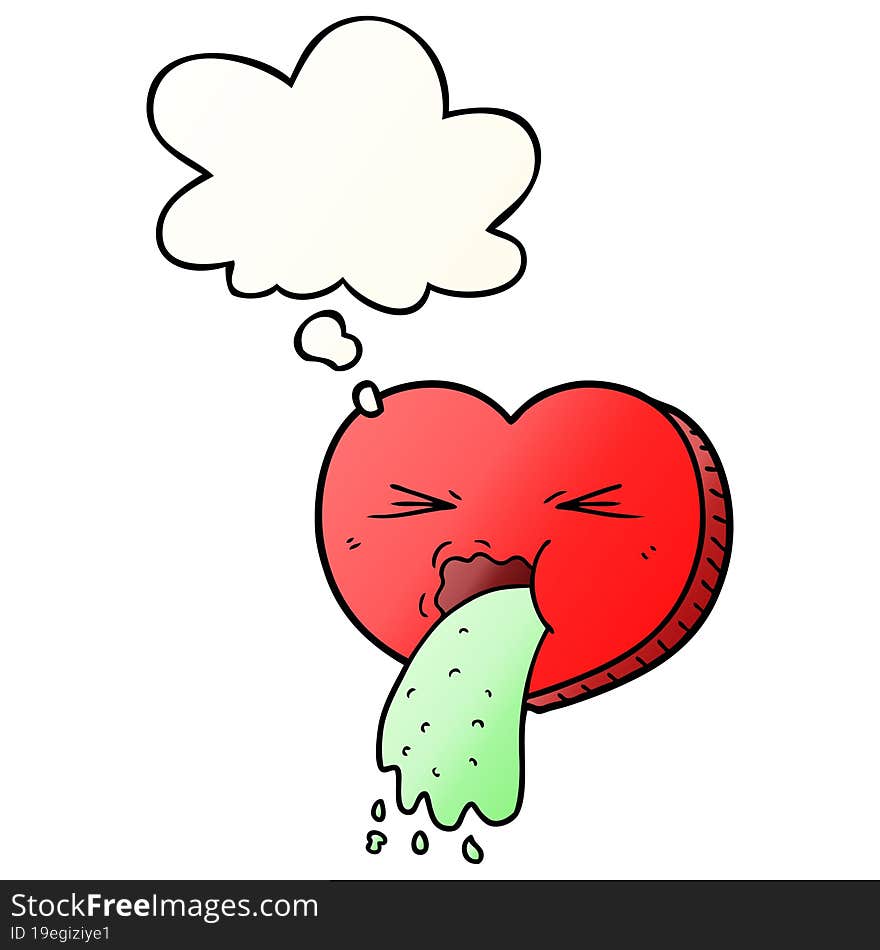 cartoon love sick heart and thought bubble in smooth gradient style