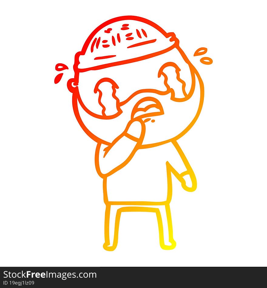 warm gradient line drawing cartoon bearded man crying