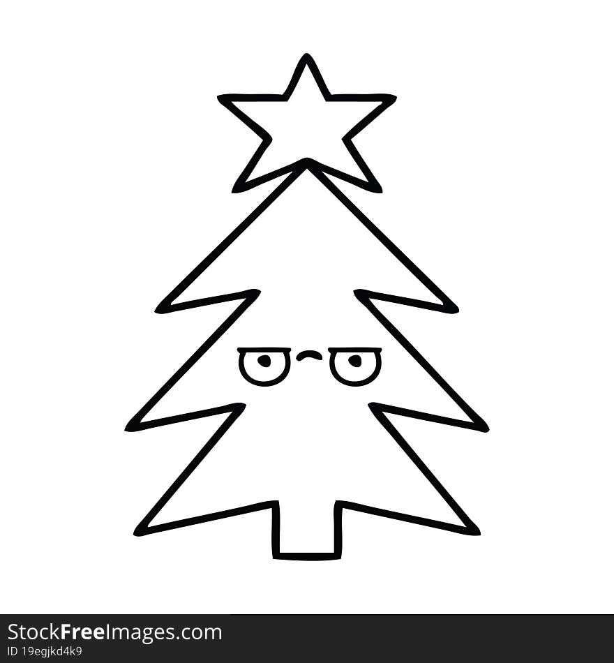 line drawing cartoon of a christmas tree