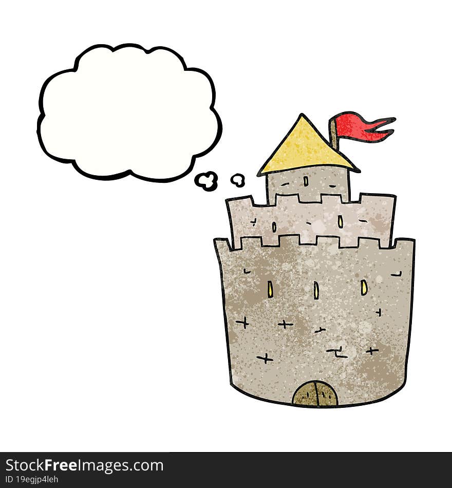 freehand drawn thought bubble textured cartoon castle