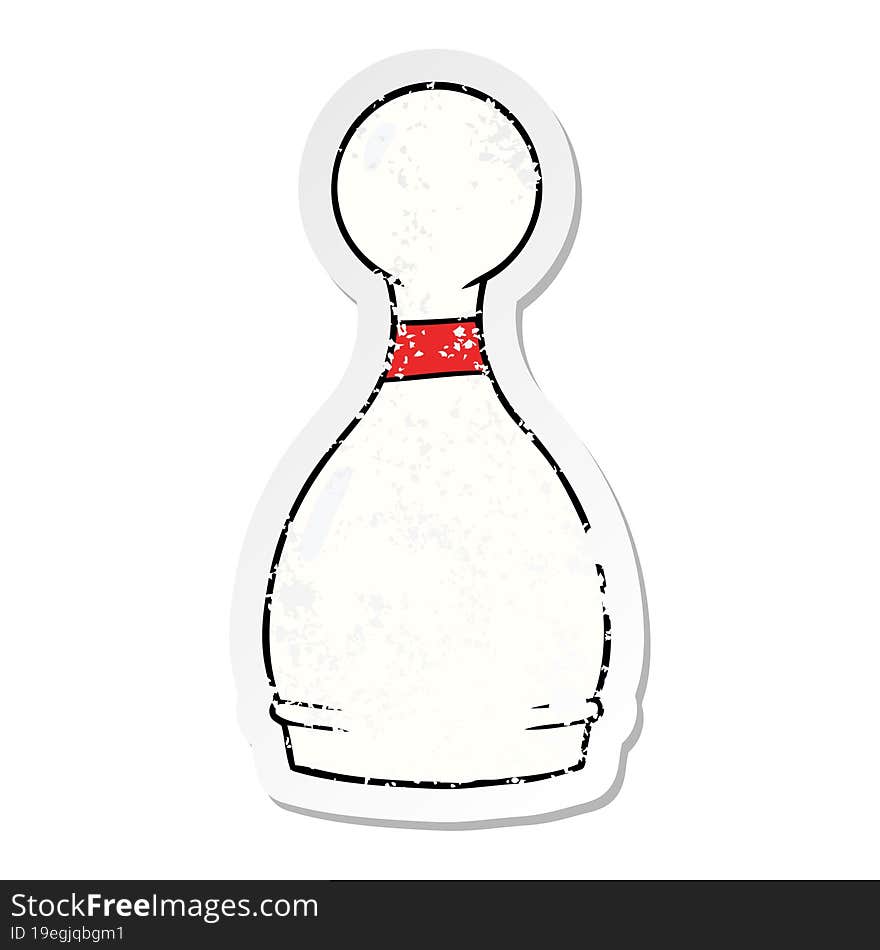 Distressed Sticker Of A Cartoon Bowling Pin