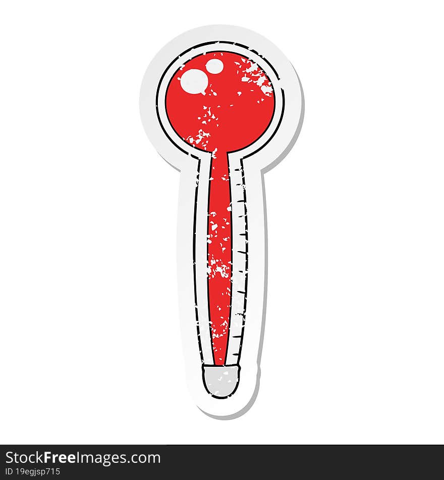 distressed sticker of a cartoon thermometer