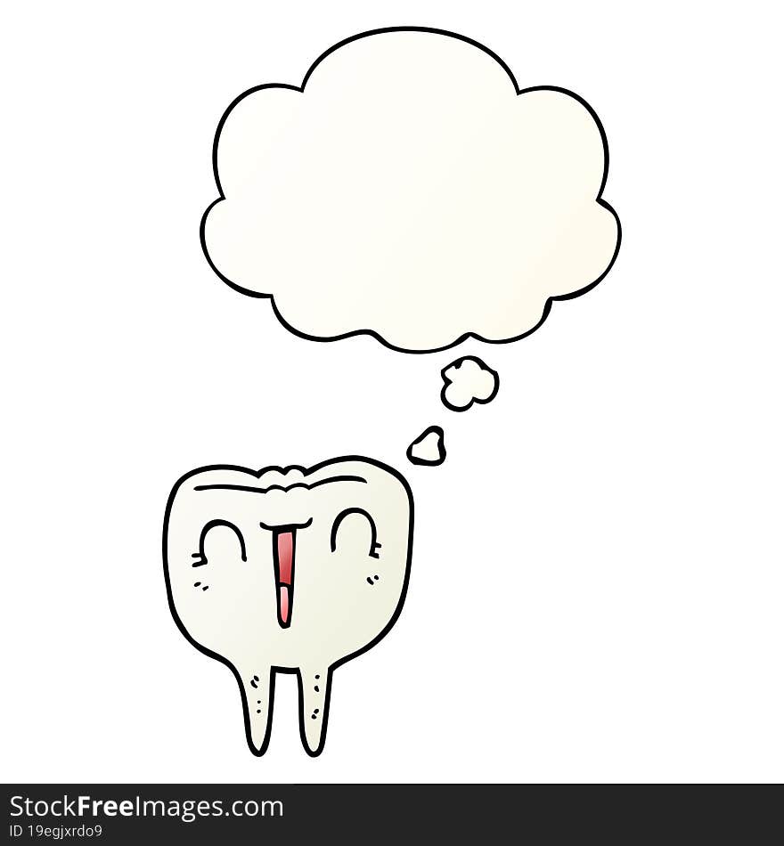 cartoon happy tooth and thought bubble in smooth gradient style