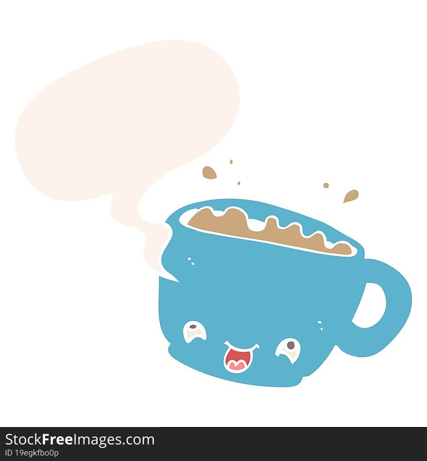 Cartoon Cup Of Coffee And Speech Bubble In Retro Style