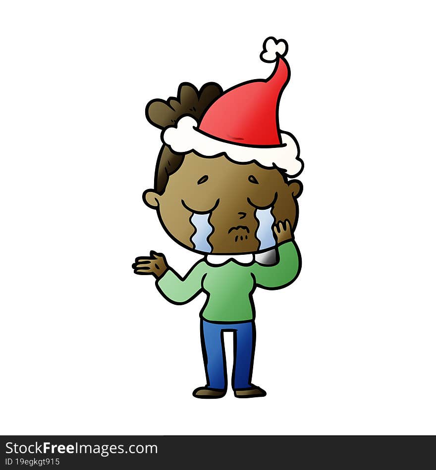 gradient cartoon of a crying woman wearing santa hat