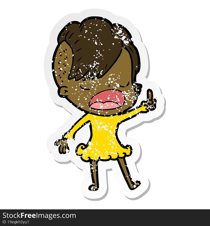 Distressed Sticker Of A Cartoon Cool Hipster Girl Talking