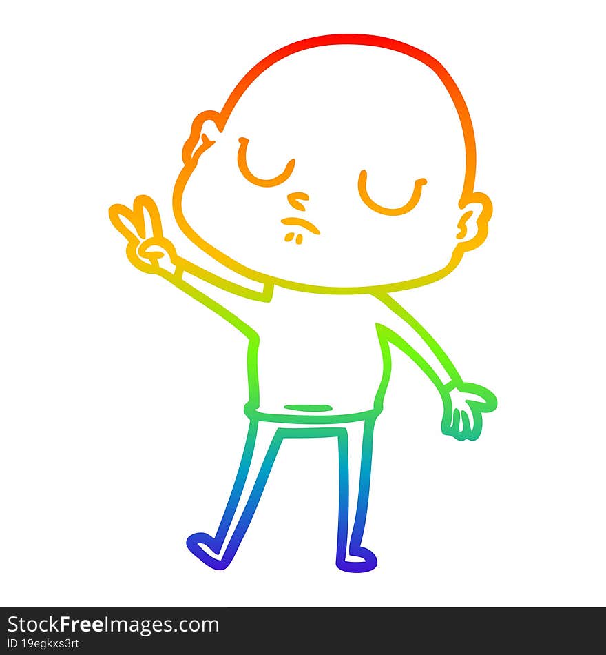 Rainbow Gradient Line Drawing Cartoon Bald Man