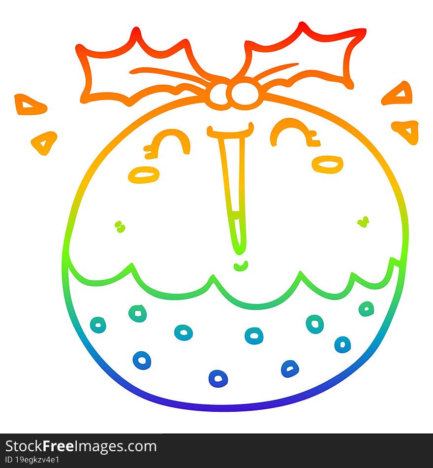 rainbow gradient line drawing cute cartoon christmas pudding