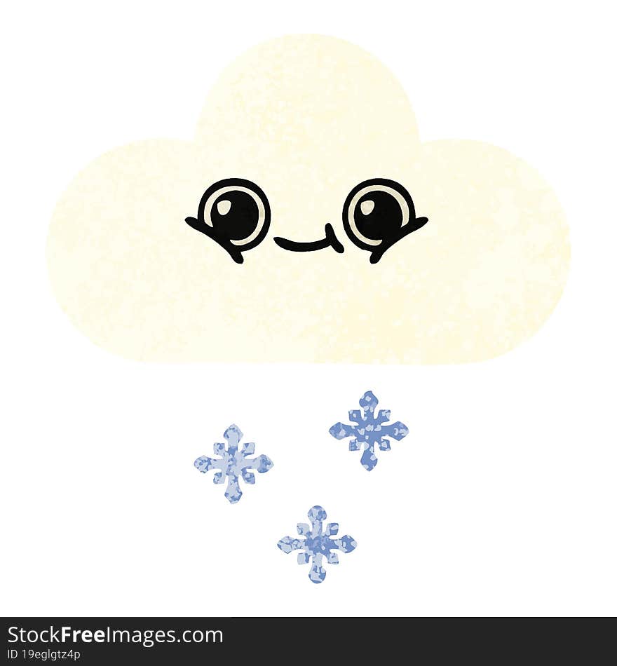 retro illustration style cartoon of a snow cloud