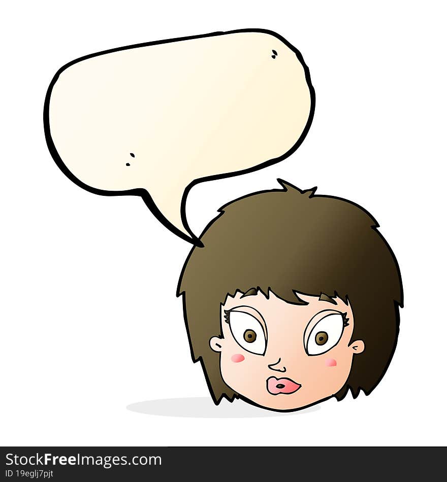 cartoon surprised female face with speech bubble