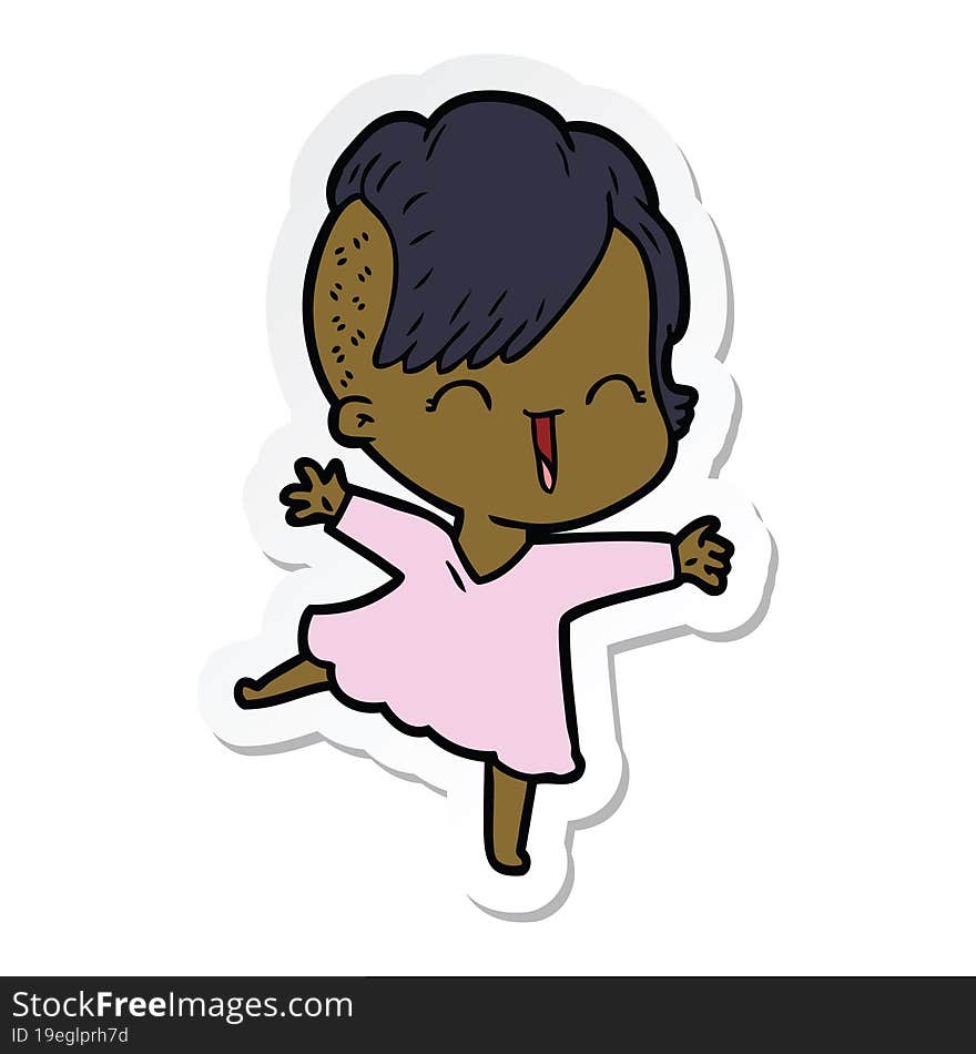 sticker of a cartoon happy hipster girl