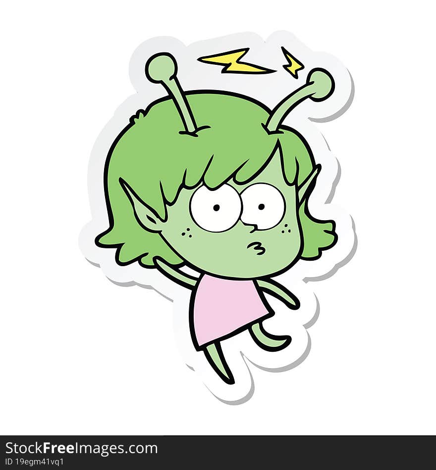 sticker of a cartoon alien girl