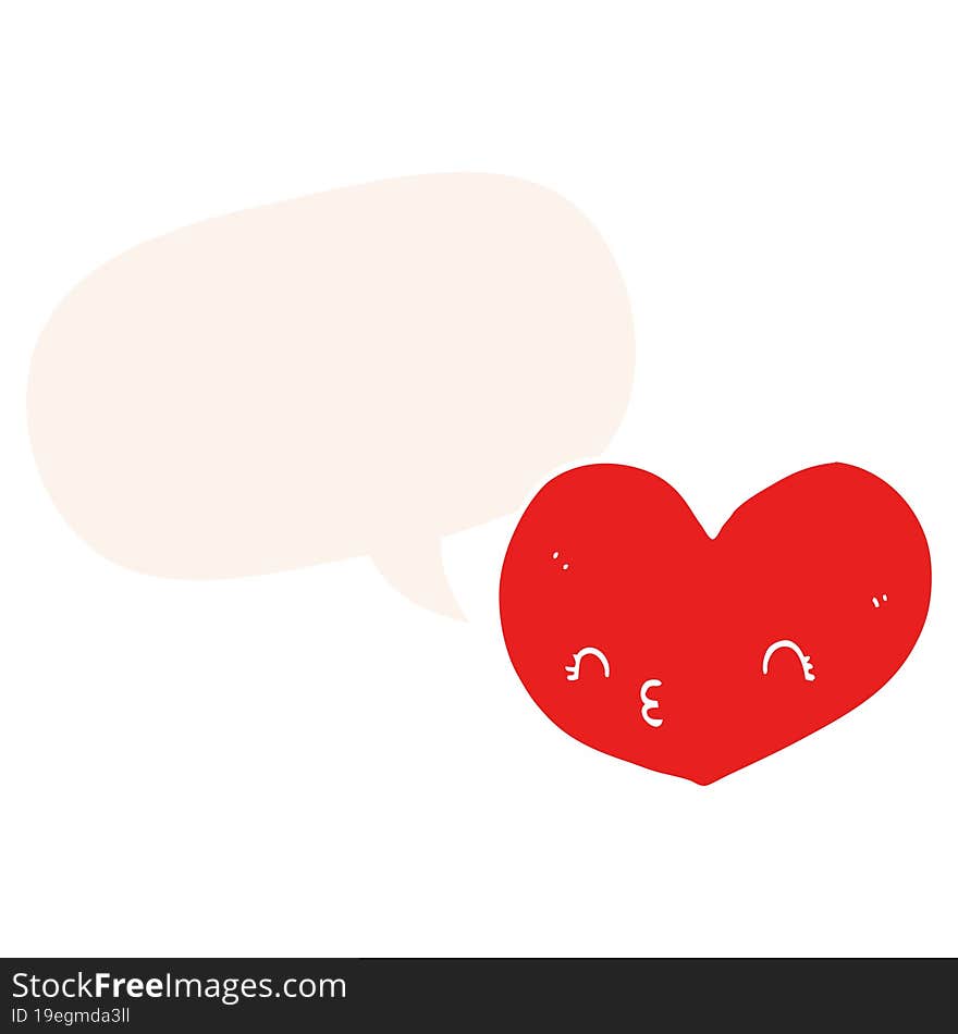 cartoon love heart and speech bubble in retro style