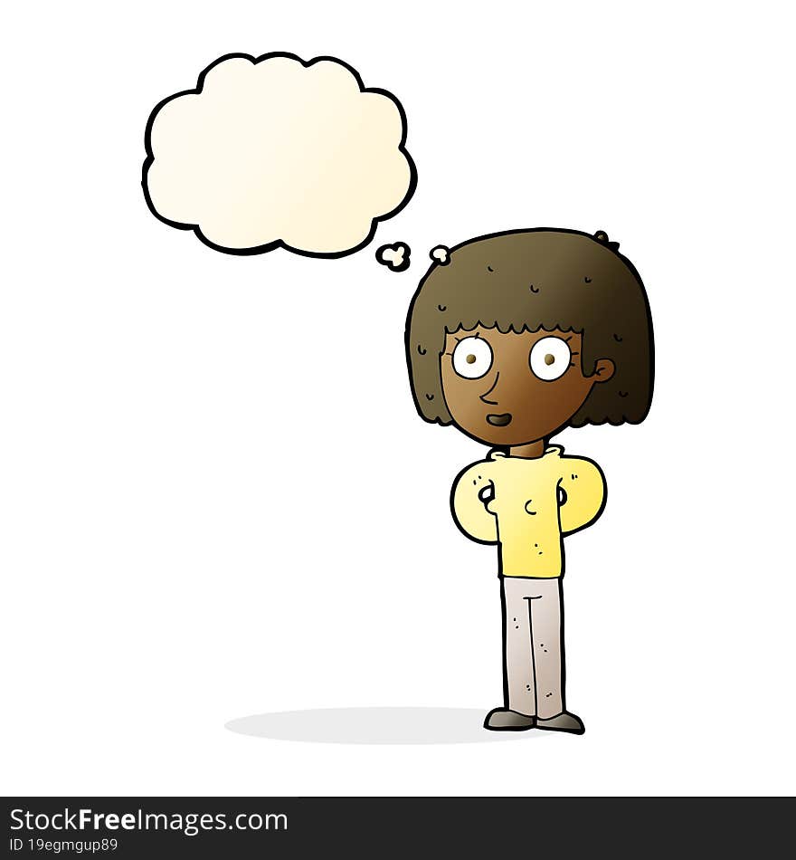 cartoon staring woman with thought bubble